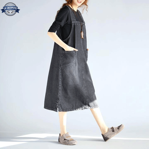 Robe Plastron Jean Noir