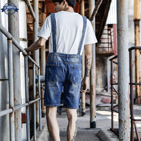 Ogrodniczki krótkie<br> Denim niebieski sprany męskie