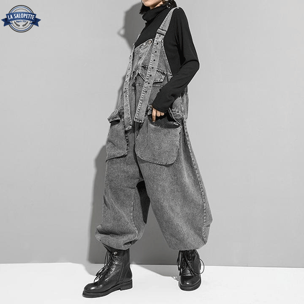 Ogrodniczki Jeansowe<br> Szare Damskie Toshima