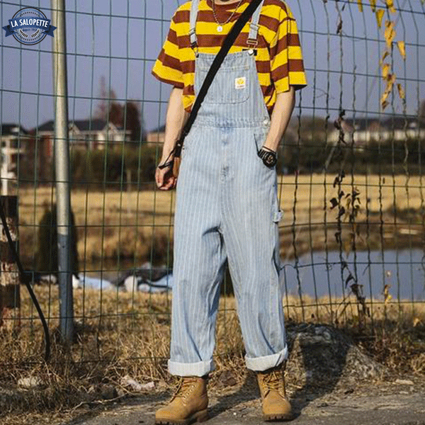 Vintage męskie ogrodniczki w paski Duffle